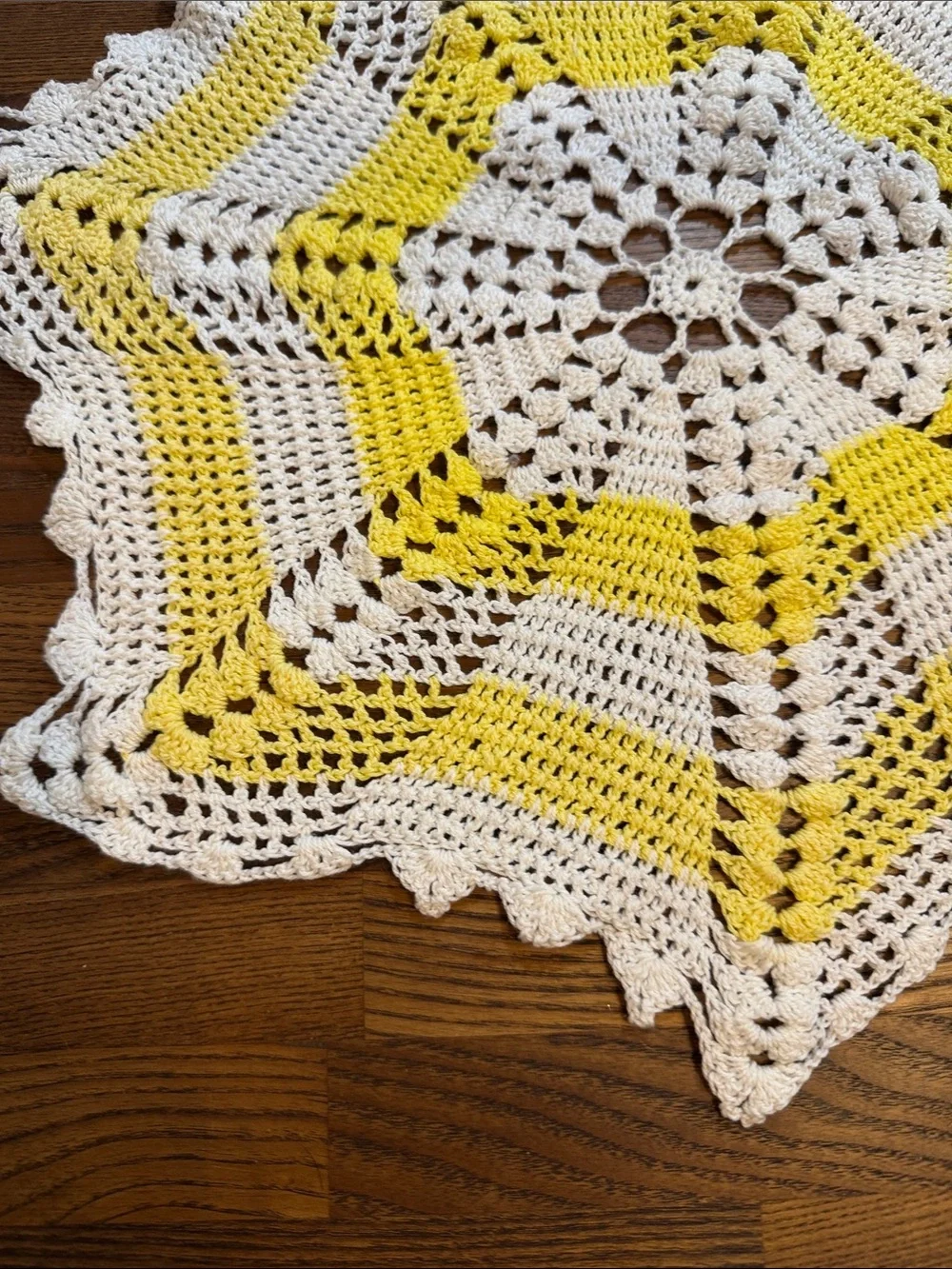 Source Unknown Yellow and White Crochet Star Doily